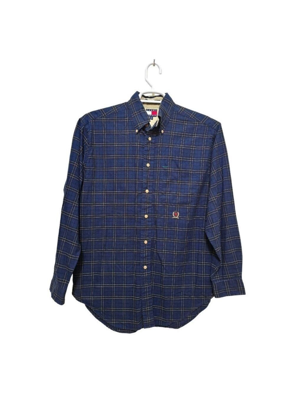 Tommy Hilfiger Vintage Y2K Navy Plaid Long Sleeve Casual Button Down Sz S